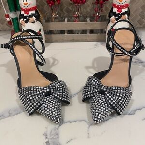 INC International Concepts Black Bow Rhinestone Heels